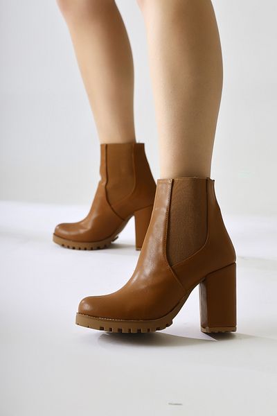 Limoya Γυναικείες μπότες Dorsaf Taba Oval Toe Elastic Heeled, Γυναικεία μποτάκια