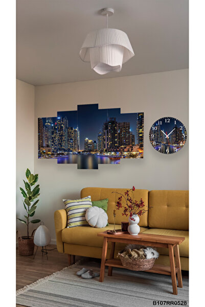 A2ZTR Duvar Mdf Tablo 5 Parça Set Ve saatli