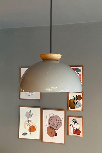 Bamyum Yimpi Gri Avize Ahşap Tekli Sarkıt Salon Kuaför Cafe Dekoratif Aydınlatma Pastane