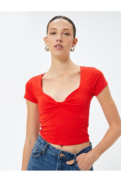 Koton Cotton Short Sleeve Asymmetric Collar T-Shirt