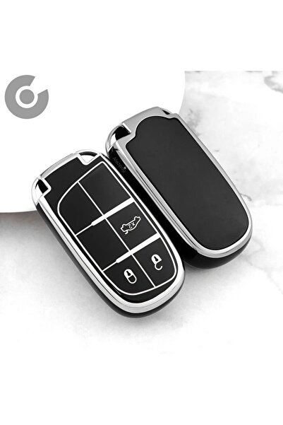 Alazpay Husă pentru chei Fiat Egea 500x Jeep Grand Cherokee Wrangler Renegade Compass Chrysler R300c (NEGRU)