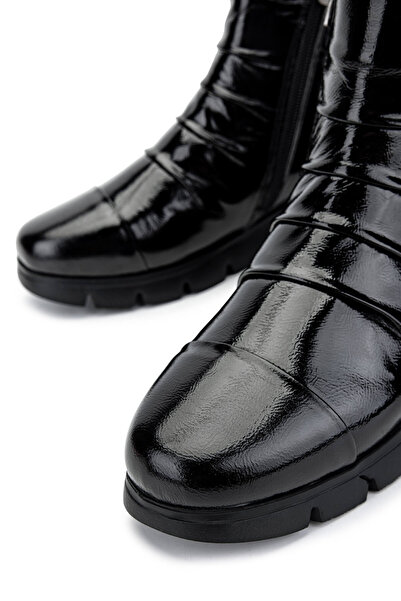 Tamer Tanca Kadın Hakiki Deri Siyah Rugan Casual Bot