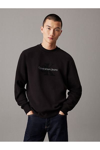 Calvin Klein Black Jeans - Crew Neck Sweatshirt J30J 326144 Beh Chenille Monologo Cre
