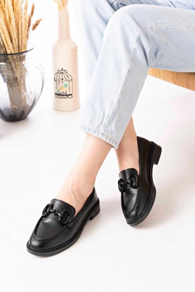 madamemuko Women's Black Loafer - Casual Buckle Daily Shoes