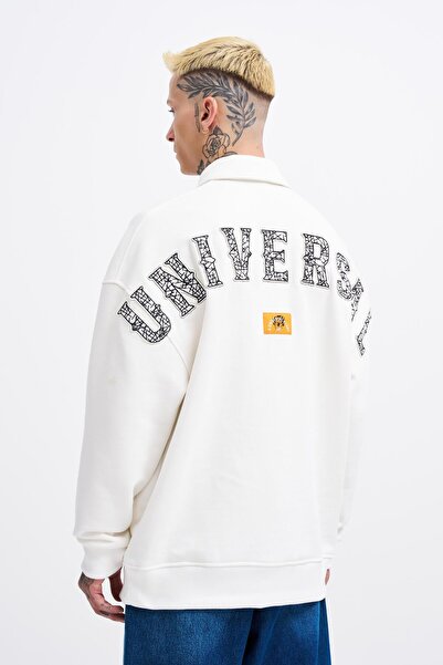 Machinist Чоловічий фетровий значок Zip Polo Екрю Світшот