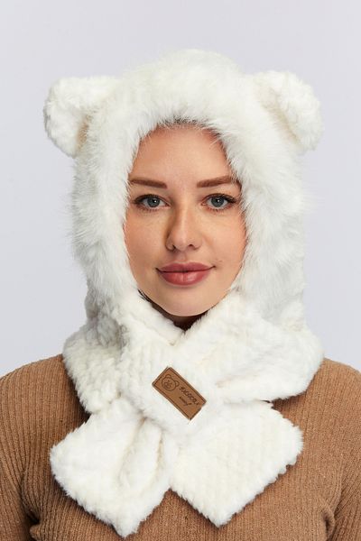 Aghilo Women's Eared Plush Hooded Beret / Scarf