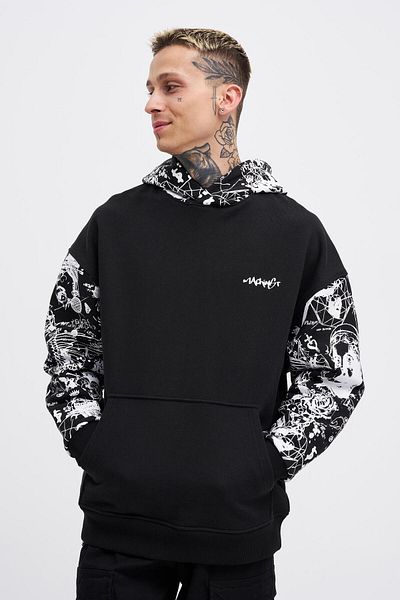 Machinist Men's Graffiti Printed Black Hoodie