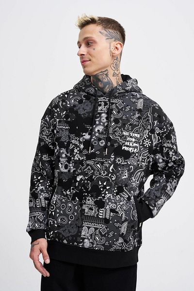 Machinist Ανδρικό κουκούλα με μοτίβο Paisley με στάμπα μαύρο