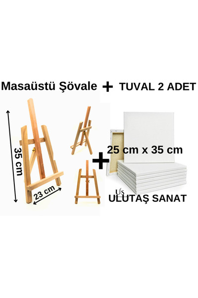 Ulutaş Sanat Şövale Üç Ayaklı, Resim Şövalesi Masaüstü, 25x35 Tuval 2 Adet 25x35 Cm