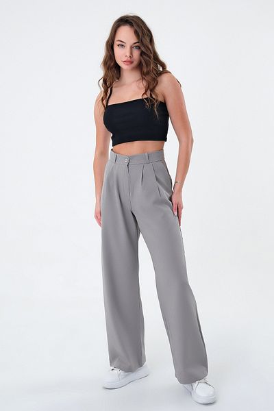 Hazel Women's Gray High Waist Palazzo Pants