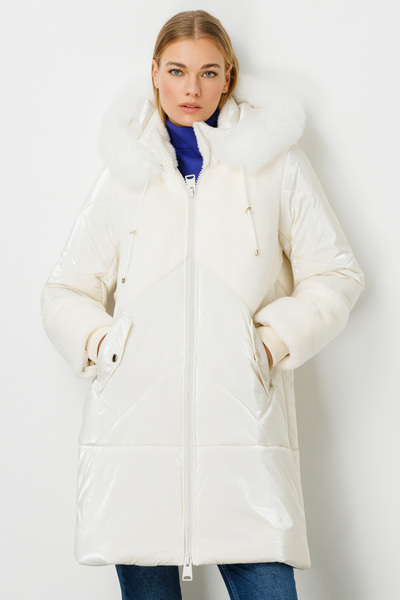 Ekol Kadın Parlak Kumaş Kürk Kapüşonlu Kaban