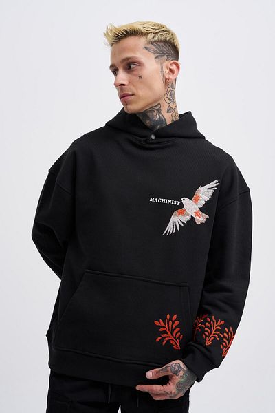 Machinist Ανδρικό κέντημα Bird Black Hoodie
