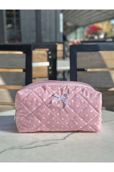 Batekso Light Pink Heart Patterned Pencil Bag