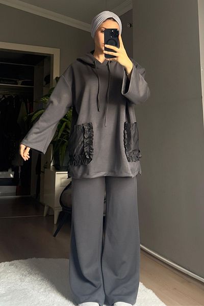 Qenz Anthracite Hoodie and Pocket Detail Suit Set