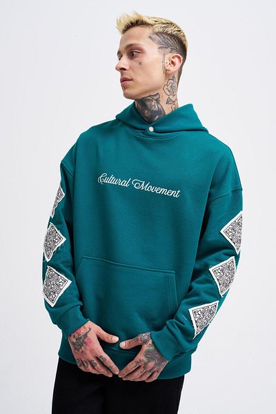 Machinist Ανδρικό μπαλωμένο Ethnic Petrol Green Hoodie
