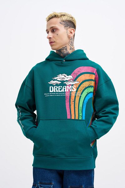 Machinist Ανδρικό κουκούλα με στάμπα Rainbow Petrol Green