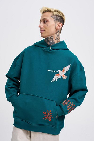 Machinist Ανδρικό κεντητικό Bird Petrol Green Hoodie