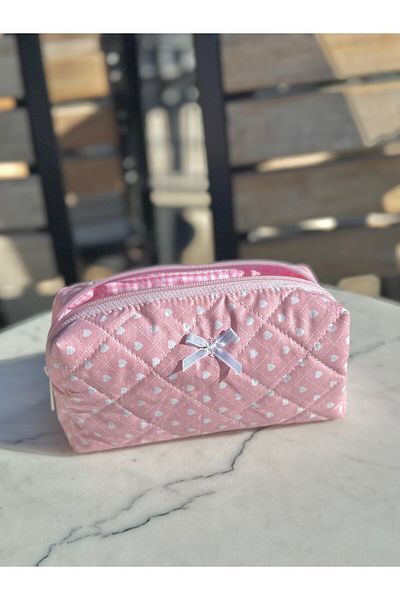 Batekso Light Pink Heart Patterned Pencil Bag