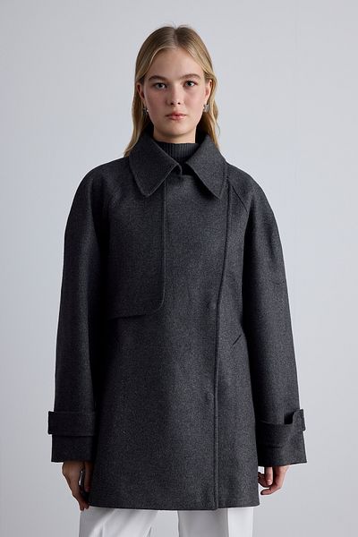 Manuka Anthrazitfarbener Mari Double Breasted Trench Coat