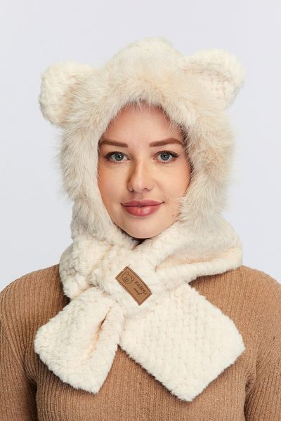 Aghilo Women's Eared Plush Hooded Beret / Scarf