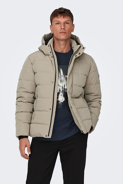 Only & Sons Ανδρικό παλτό χακί Puffer - Onscayson με κουκούλα και αδιάβροχο 22019598