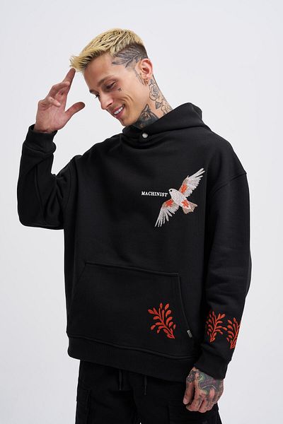 Machinist Ανδρικό κέντημα Bird Black Hoodie