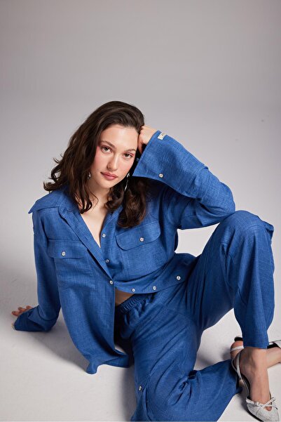 HOLLY LOLLY Oversize Kesim Julia Gömlek Mavi