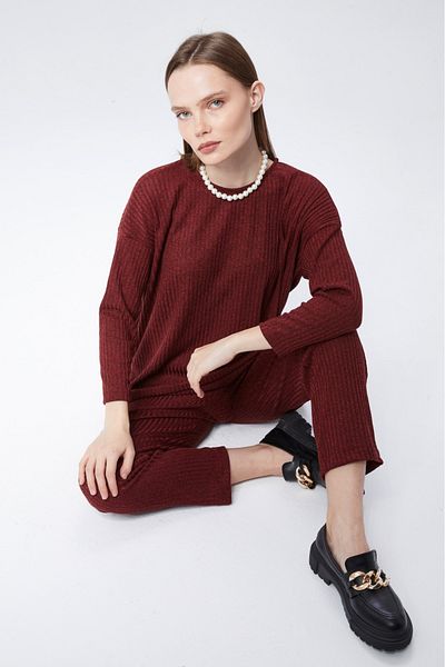 soBasic Claret Red Knitwear Comfort Double Set