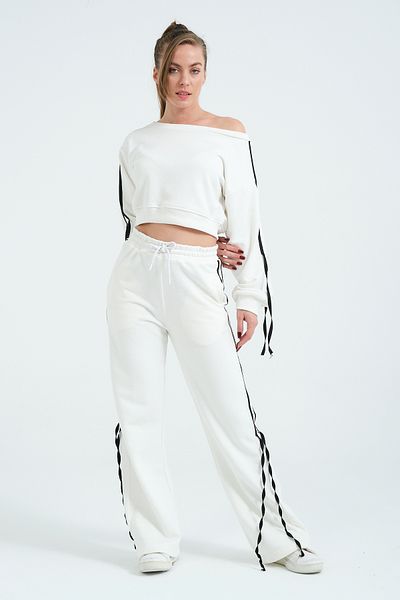 Owut Collection Γυναικείο Σετ Φούτερ με Λεπτομέρεια Λευκό Loose Cut