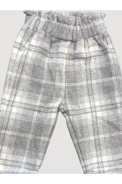 Çikoby Girl's Elastic Waist Plaid Trousers