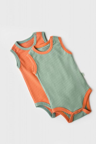 BabyCosy Set 2 body-uri fara maneci Ribana Bebe Unisex- Portocaliu/Verde BabyCosy