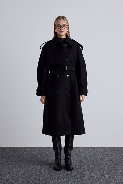 Manuka Black Stamp Coat - Epaulette Detailed