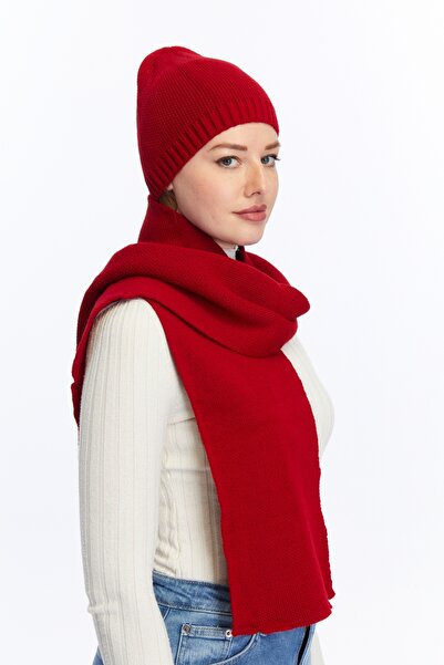 Aghilo Luxury Red Scarf Beanie Set