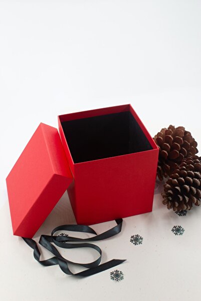 carton box Kırmızı Hediye Kutusu Kurdeleli Sert Boş Lüks Yılbaşı Kutusu 16 Cm / No_4