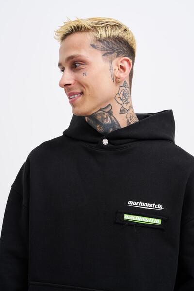 Machinist Чоловіча худі з принтом «Петчворк» чорного кольору