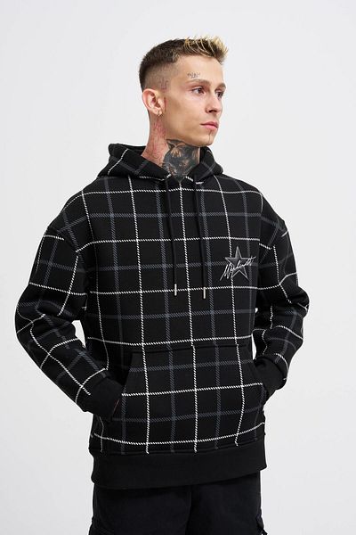 Machinist Men's Leather Applique Black Hoodie