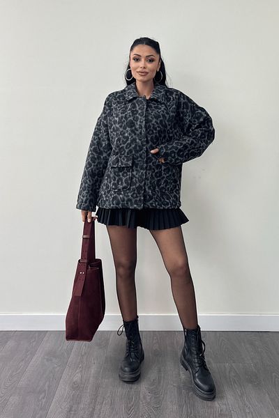 giyimmasalı Palton din țesătură cu model leopard - NEGRU