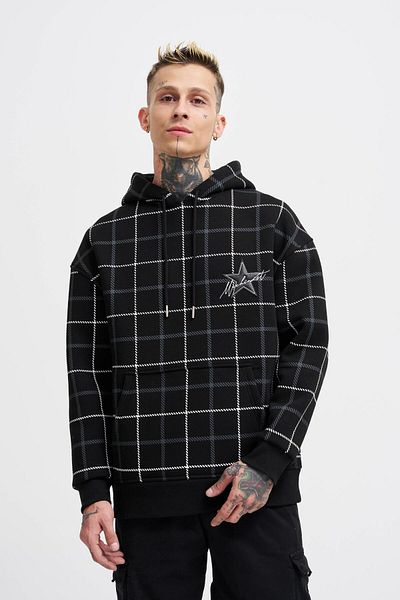 Machinist Men's Leather Applique Black Hoodie