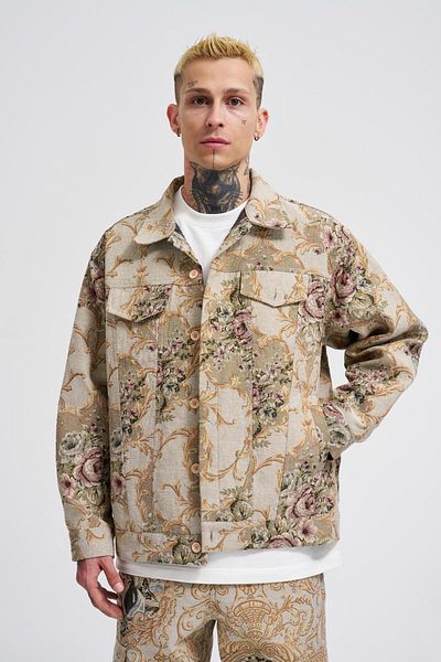 Machinist Jachetă pentru bărbați, florală, bej, jacquard