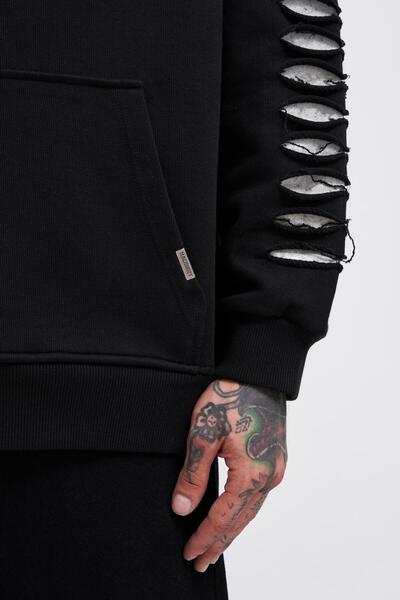 Machinist Чоловіча худі з ефектом рваних рукавів, чорна