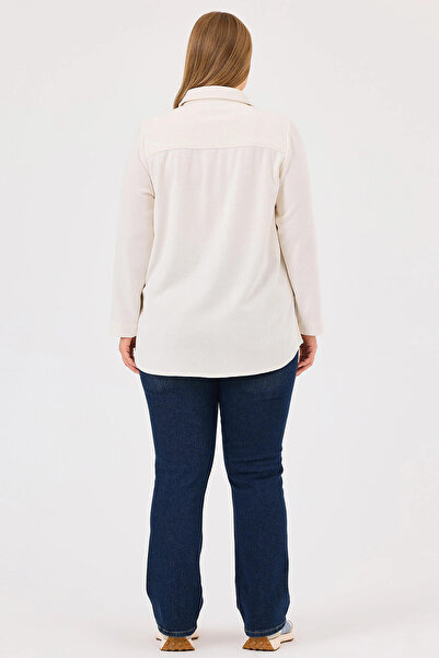 Gala-Xi Galaxi Kadın Büyük Beden Çıtçıt Düğmeli Uzun Kollu Gömlek 10002421514025 Ekru