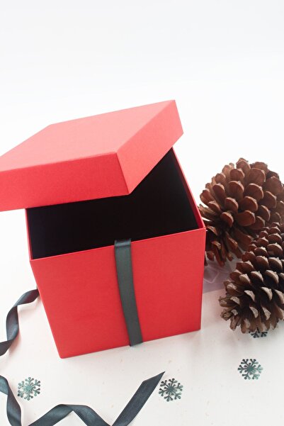 carton box Kırmızı Hediye Kutusu Kurdeleli Sert Boş Lüks Yılbaşı Kutusu 16 Cm / No_4