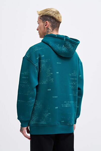 Machinist Hanorac pentru bărbați, cu imprimeu cu hartă și aplicație, verde petrol