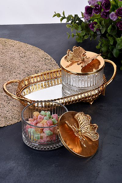 AVMSTORE 1 Piece Gold Şehzade Presentation Tray
