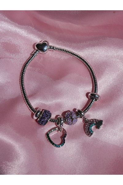 Reorah Collection Heart Rainbow Charm Bracelet