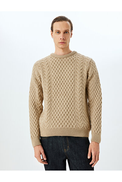 Koton Strickpullover mit Rundhalsausschnitt und Struktur für den Winter