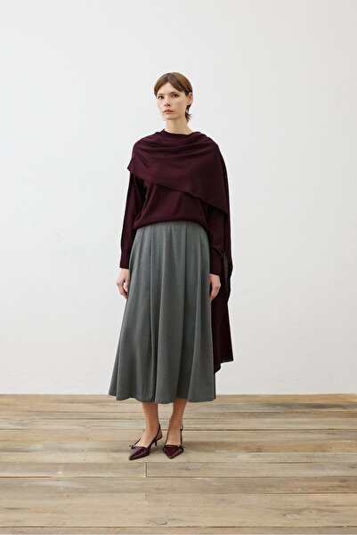 TERZİ DÜKKANI Pulover de tricotaj roșu Claret Bella - Detaliu șal