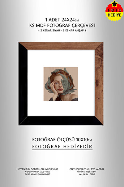 bymat 1 Adet 24x24 cm Ahşap-Siyah Fotoğraf Çerçevesi - 10x10 Foto Hediye - Md...