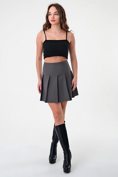 Hazel Anthracite Women's Pleated Woven Mini Skirt