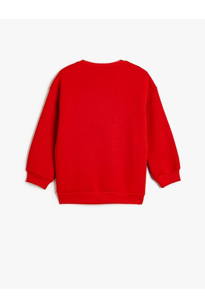 Koton Teddy Bear Printed Long Sleeve Raster Sweatshirt - Crew Neck